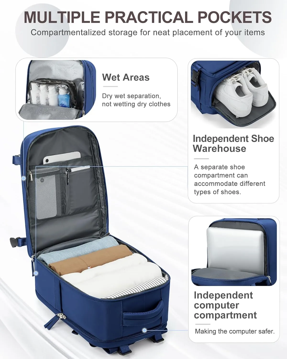coowoz Travel Backpack Carry On for Women Man Gym Backpack with Laptop Compartment Mochila de Viaje Teacher Personal Item Backpack Airplane Accessories Must Haves Royal Blue Small