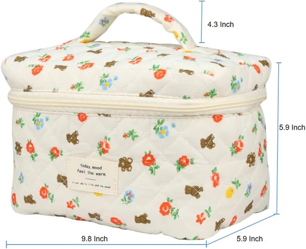 Cosmetic Bags for Women, Cute Floral Makeup Bag, Organizer Storage Make Up Bag, Travel Toiletry Bags, Handbags Purses (Grid/Big)