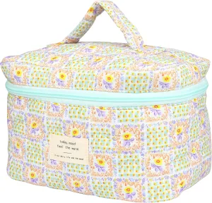 Cosmetic Bags for Women, Cute Floral Makeup Bag, Organizer Storage Make Up Bag, Travel Toiletry Bags, Handbags Purses (Grid/Big)