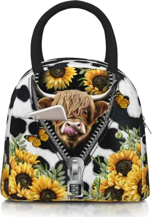 Cow Print Lunch Box Western Highland Cow Lunch Bag for Women Insulated Cows Print Lunchbox Cooler Reusable Large Containers Tote Bag For Women Men Work Office Travel Picnic