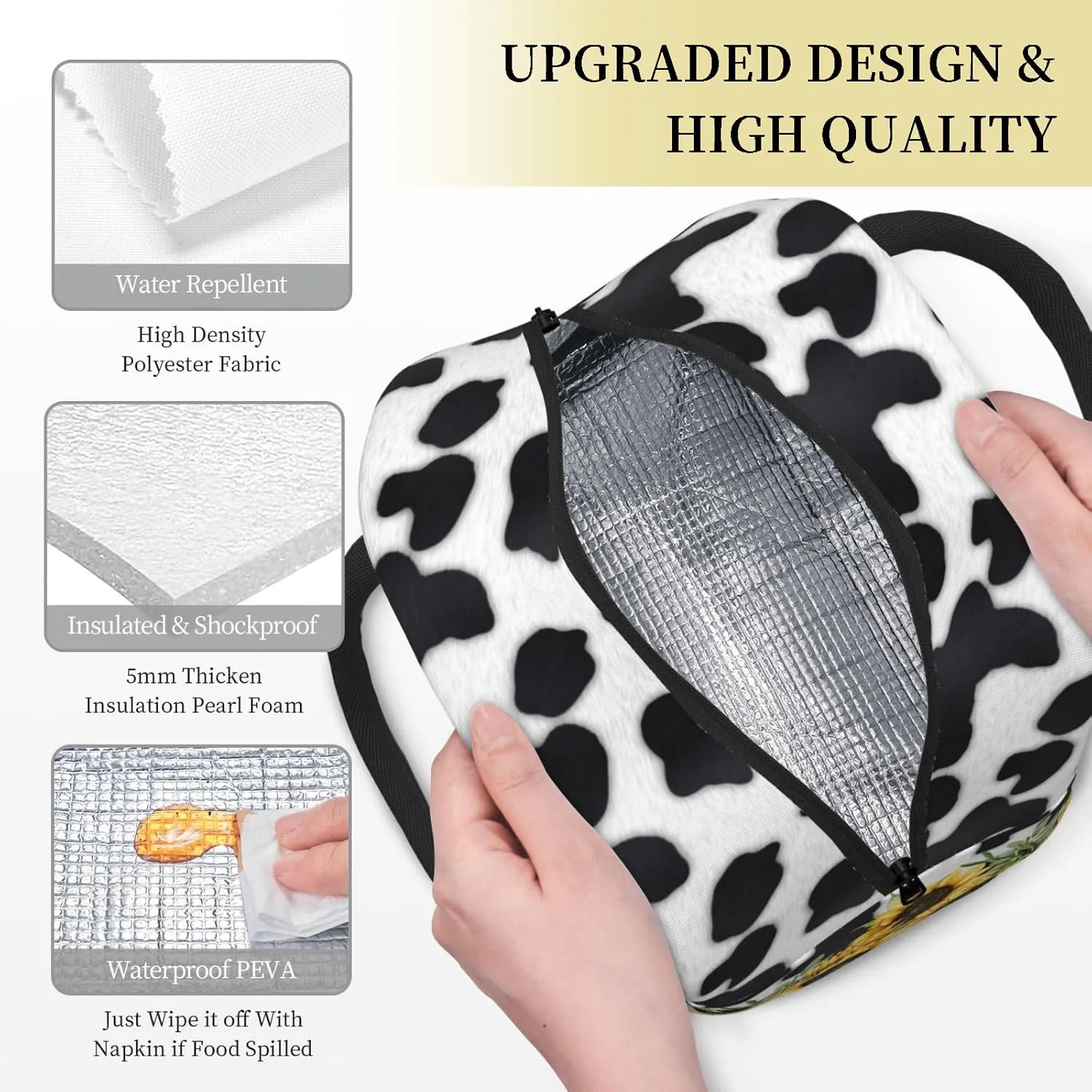 Cow Print Lunch Box Western Highland Cow Lunch Bag for Women Insulated Cows Print Lunchbox Cooler Reusable Large Containers Tote Bag For Women Men Work Office Travel Picnic