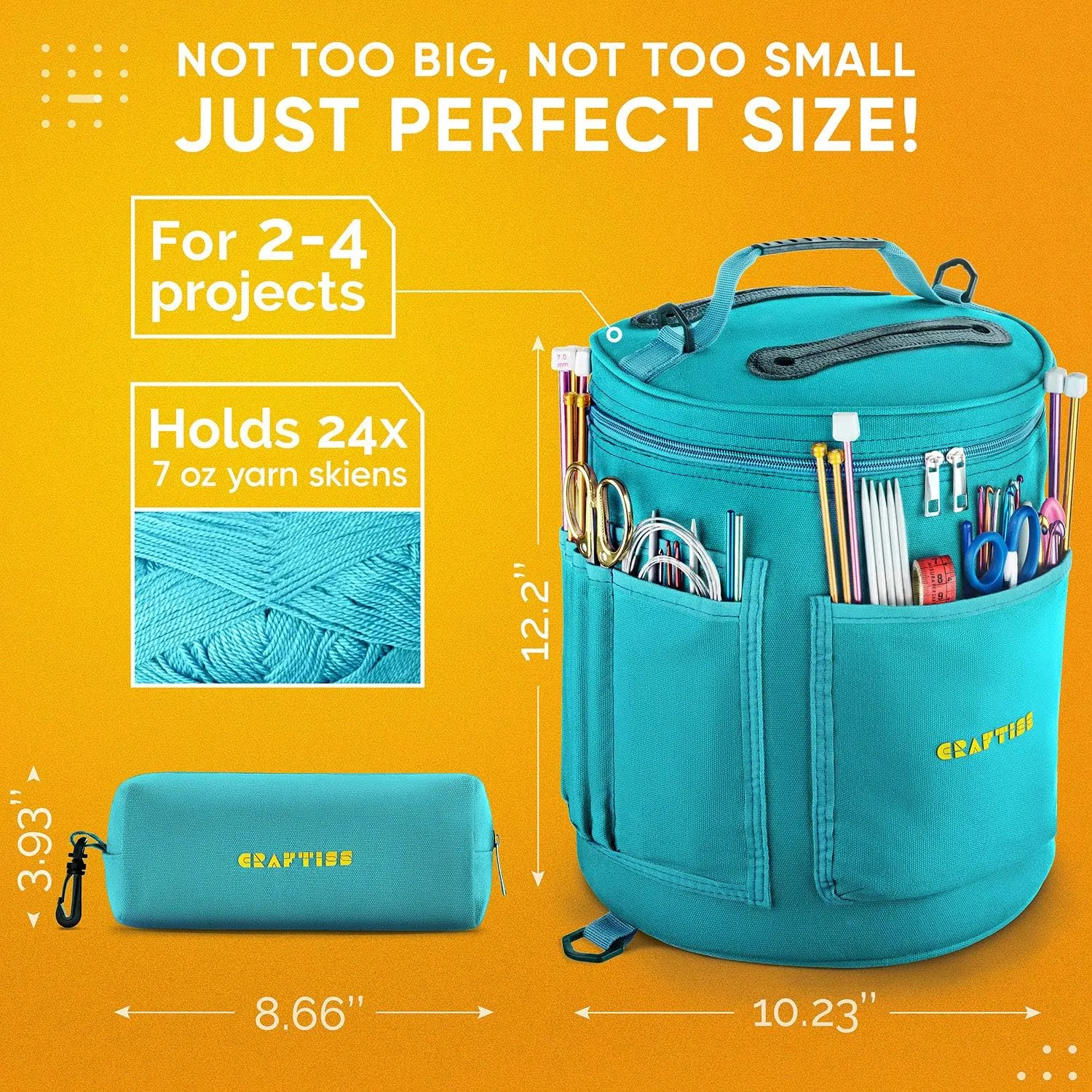 CRAFTISS Knitting Bag Yarn Storage - Mother's Day Gift - Best Durable Canvas Yarn Bag for Crochet Accessories - Yarn Organizer Crochet Bag with Knitting Accessories Case