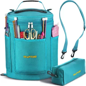 CRAFTISS Knitting Bag Yarn Storage - Mother's Day Gift - Best Durable Canvas Yarn Bag for Crochet Accessories - Yarn Organizer Crochet Bag with Knitting Accessories Case