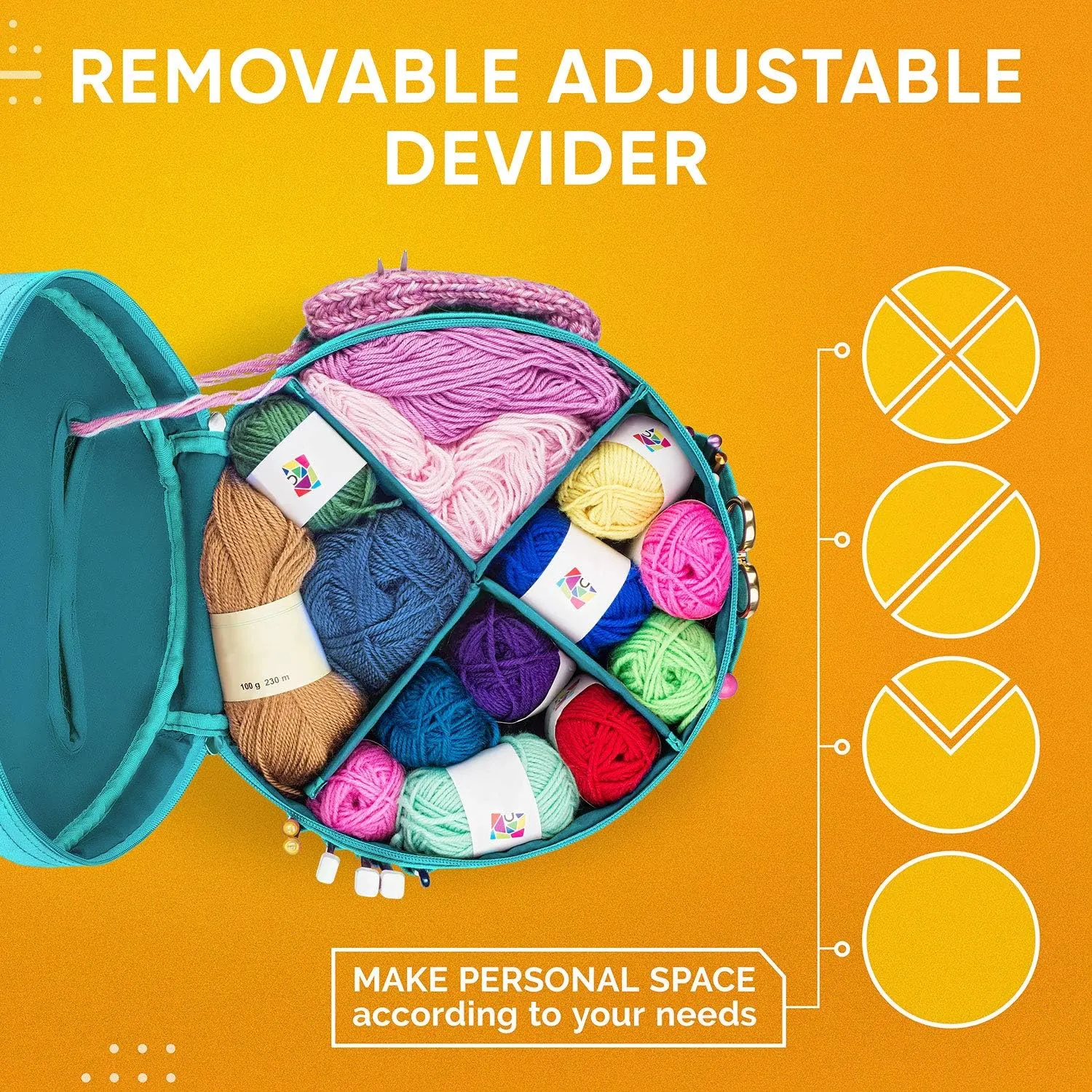 CRAFTISS Knitting Bag Yarn Storage - Mother's Day Gift - Best Durable Canvas Yarn Bag for Crochet Accessories - Yarn Organizer Crochet Bag with Knitting Accessories Case
