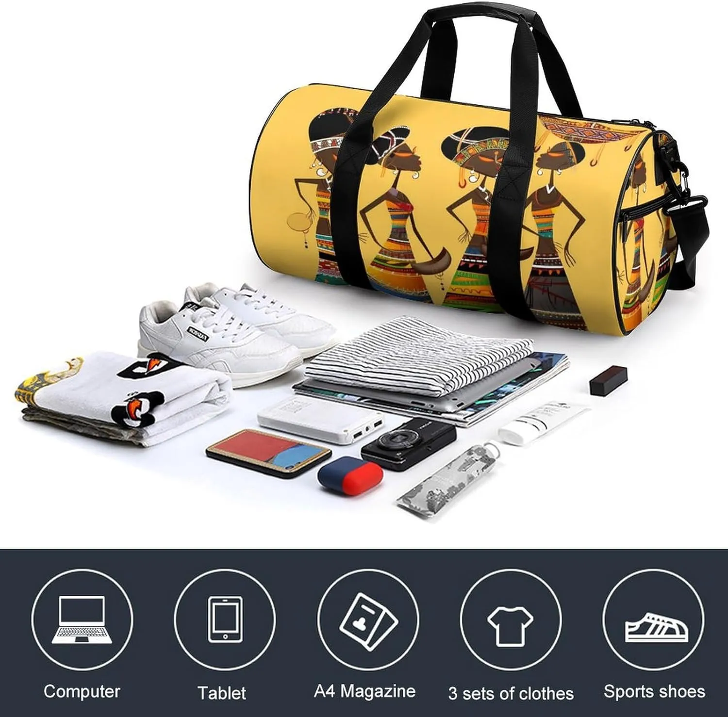 Creative African Culture Gym Bag Small Travel Duffle Bag with Compartment Carry On Weekender Bag for Women Men
