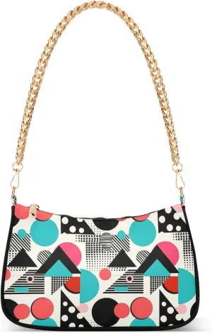 Creative Geometric Shapes Clutch Shoulder Bag for Women, Hobo Tote Handbag with Gold Chain, Crossbody Bag with Zipper Closure