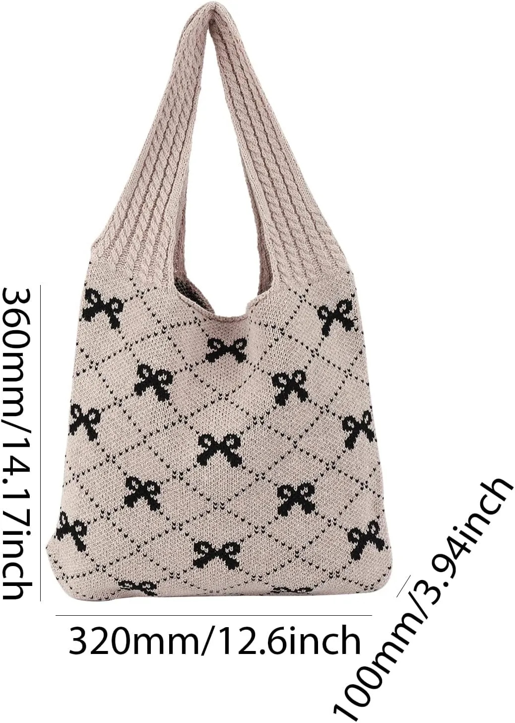 Crochet Tote Bag Y2k Bow Purse for Women Coquette Aesthetic Hobo Bag Cute Shoulder Handbag Knitted Tote Bow Printed Bag