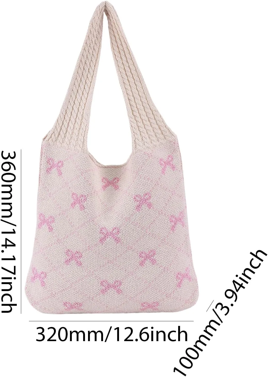 Crochet Tote Bag Y2k Bow Purse for Women Coquette Aesthetic Hobo Bag Cute Shoulder Handbag Knitted Tote Bow Printed Bag