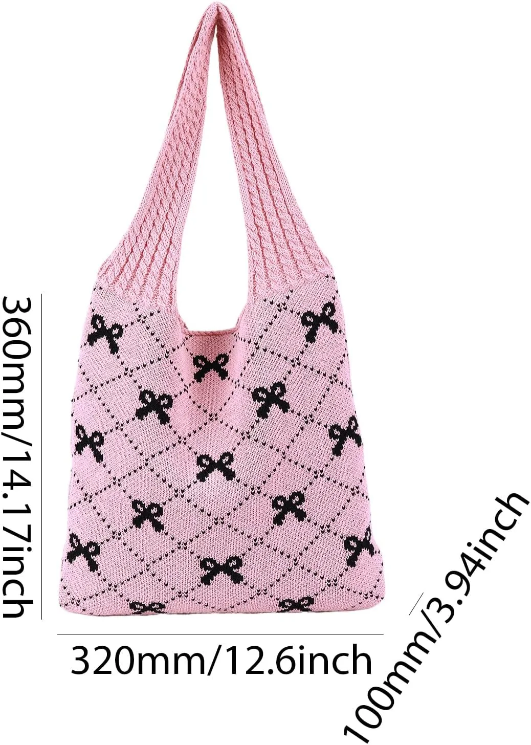 Crochet Tote Bag Y2k Bow Purse for Women Coquette Aesthetic Hobo Bag Cute Shoulder Handbag Knitted Tote Bow Printed Bag