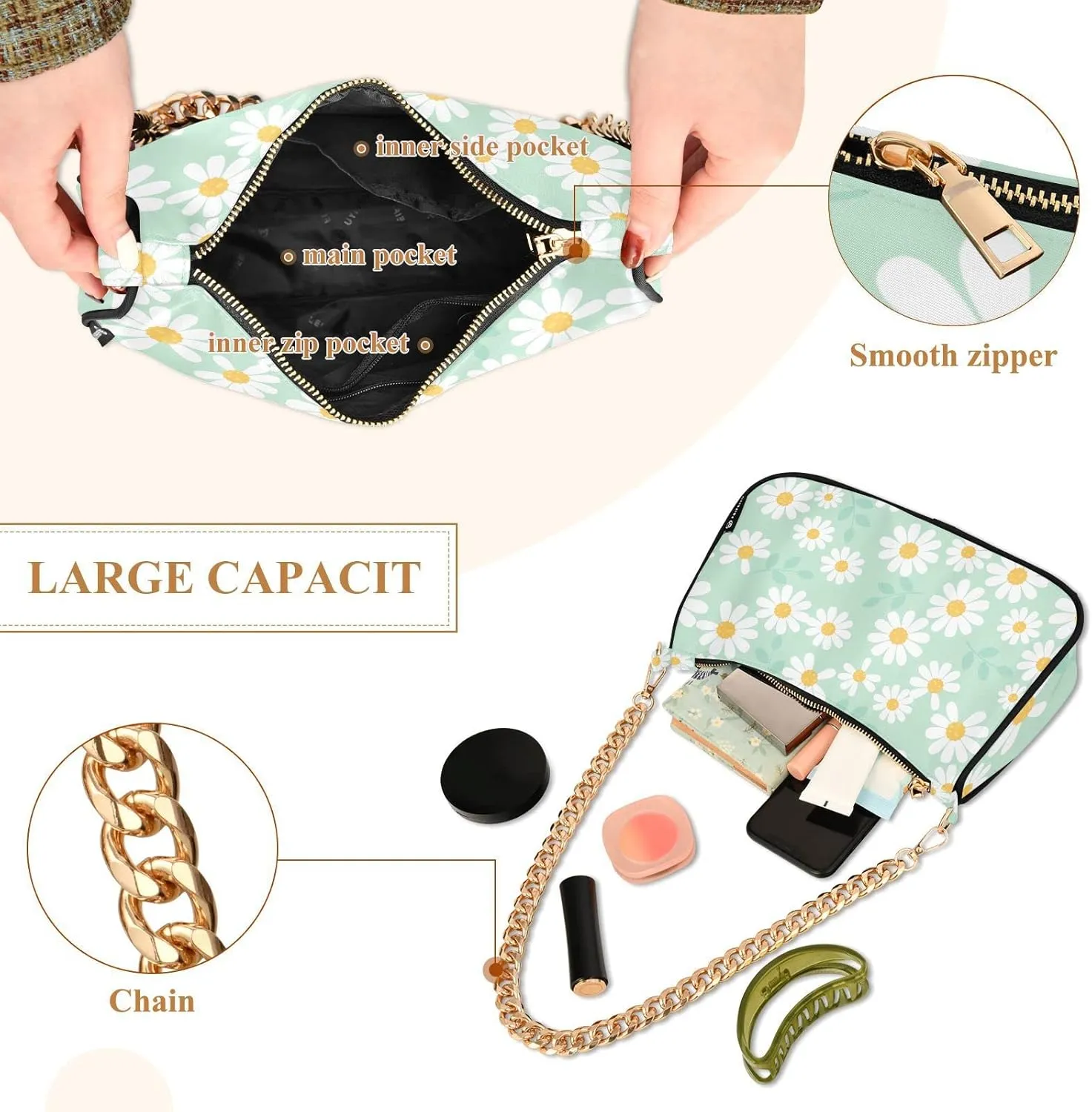 Cross Body Bag Geometric Pattern with Hearts Tote Bag Chain Bag Shoulder Bag Handbag Purse for Women