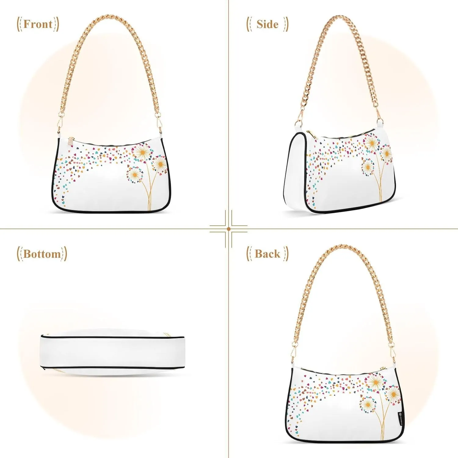 Cross Body Bag Geometric Pattern with Hearts Tote Bag Chain Bag Shoulder Bag Handbag Purse for Women