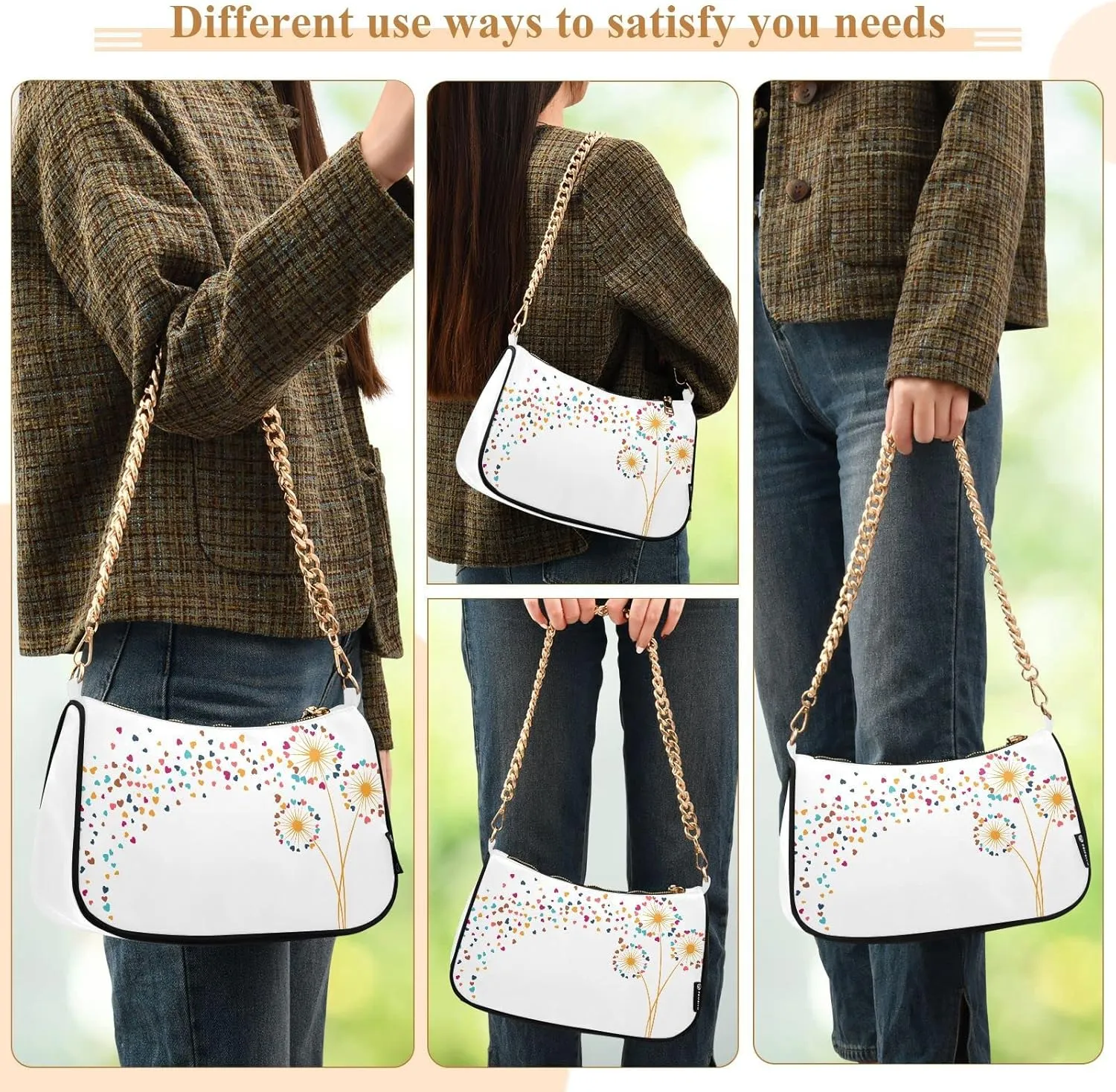 Cross Body Bag Geometric Pattern with Hearts Tote Bag Chain Bag Shoulder Bag Handbag Purse for Women