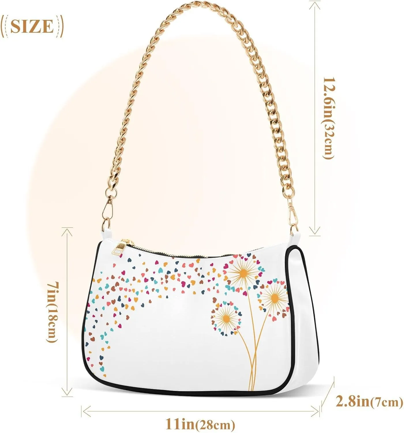 Cross Body Bag Geometric Pattern with Hearts Tote Bag Chain Bag Shoulder Bag Handbag Purse for Women