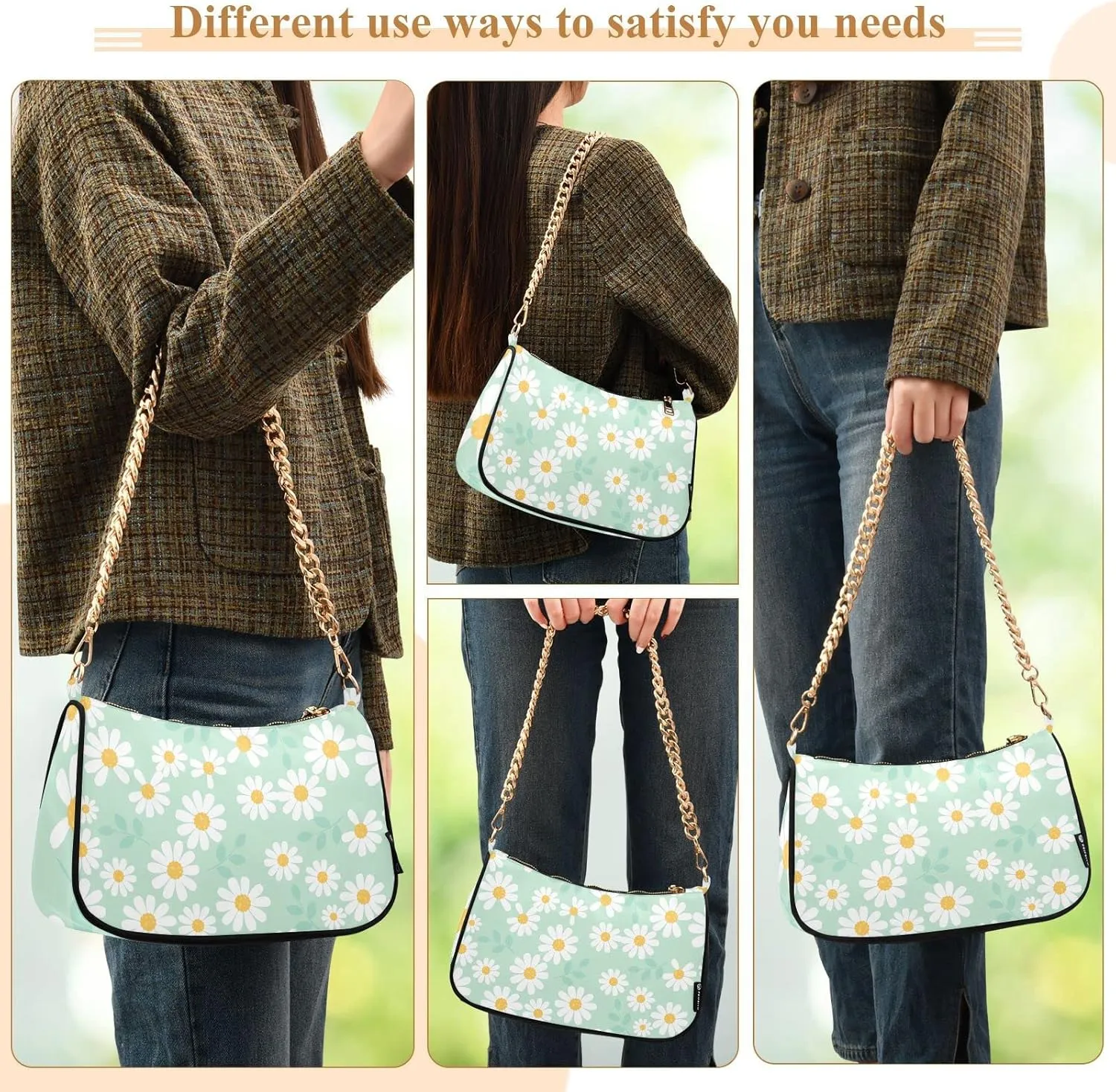 Cross Body Bag Geometric Pattern with Hearts Tote Bag Chain Bag Shoulder Bag Handbag Purse for Women