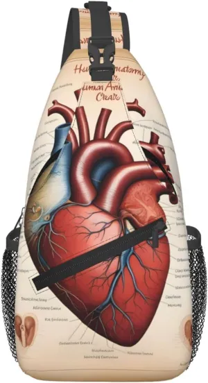Cross Chest Bag Diagonally for Men and Women - Lightweight and Durable with High Storage Capacity Human Anatomy Heart Chart Printing, Black, One Size