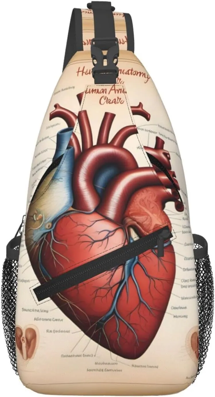 Cross Chest Bag Diagonally for Men and Women - Lightweight and Durable with High Storage Capacity Human Anatomy Heart Chart Printing, Black, One Size
