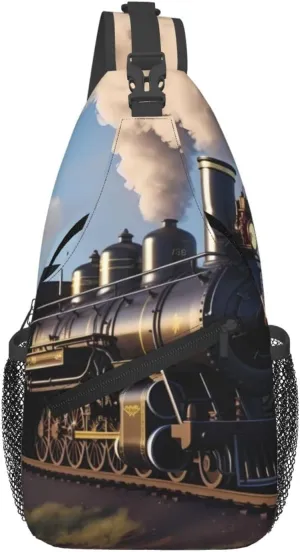 Cross Chest Bag Diagonally for Men and Women - Lightweight and Durable with High Storage Capacity Steam Locomotive Train Picture, Black, One Size