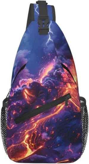 Cross Chest Bag Diagonally for Men and Women - Lightweight and Durable with High Storage Capacity Volcanic Lava Printing, Black, One Size