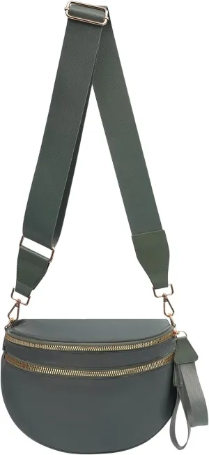 Crossbody Bags Bum Bag for Women Large Sling Bag Purse with Adjustable Strap（Bean green）
