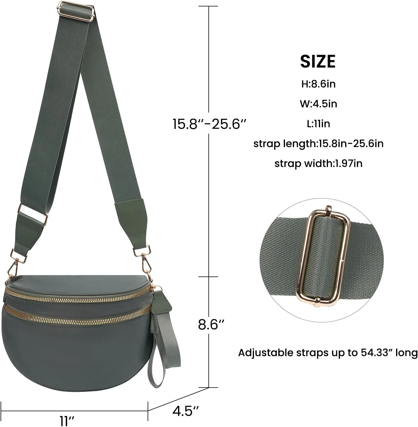 Crossbody Bags Bum Bag for Women Large Sling Bag Purse with Adjustable Strap（Bean green）