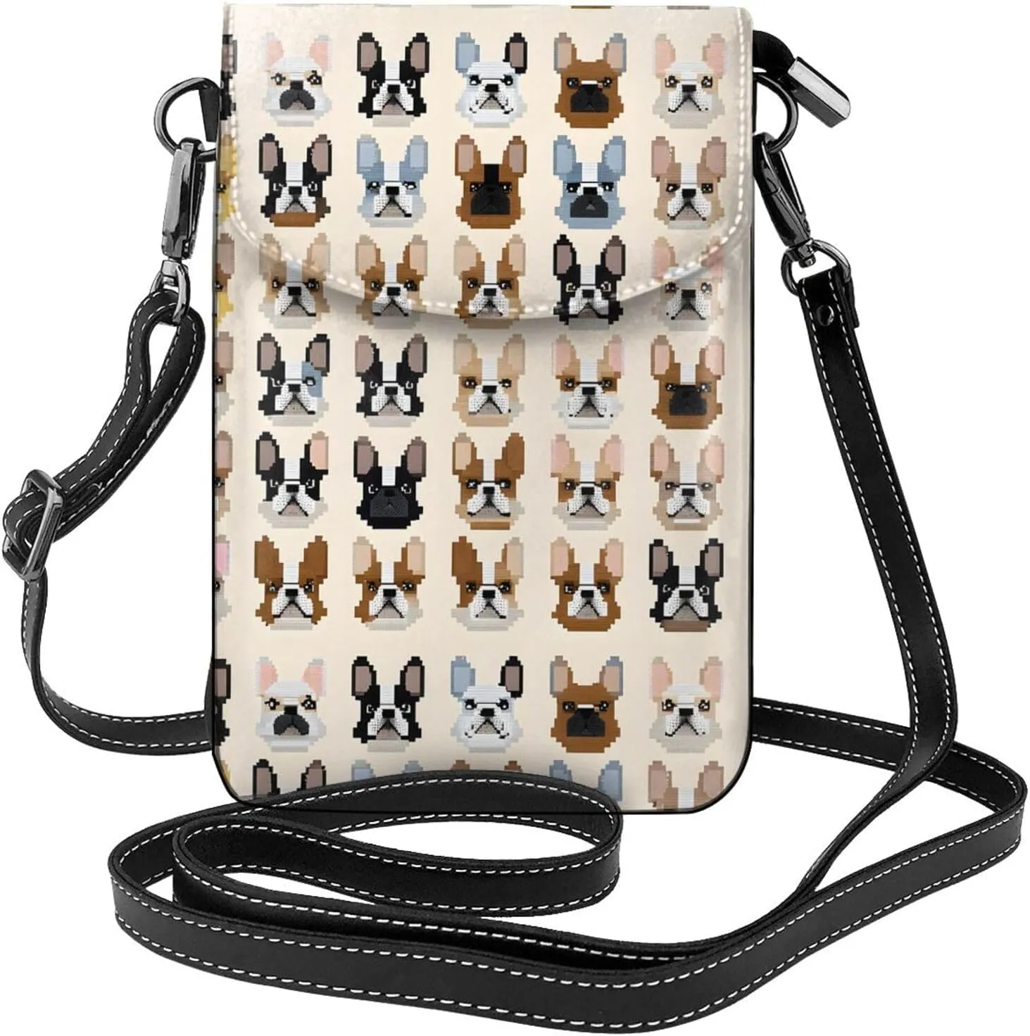 Crossbody Bags for Cell Phone Purse Wallet Summer Microfiber PU Leather Crossbody Purses for Women - I Love French Bulldog, Black