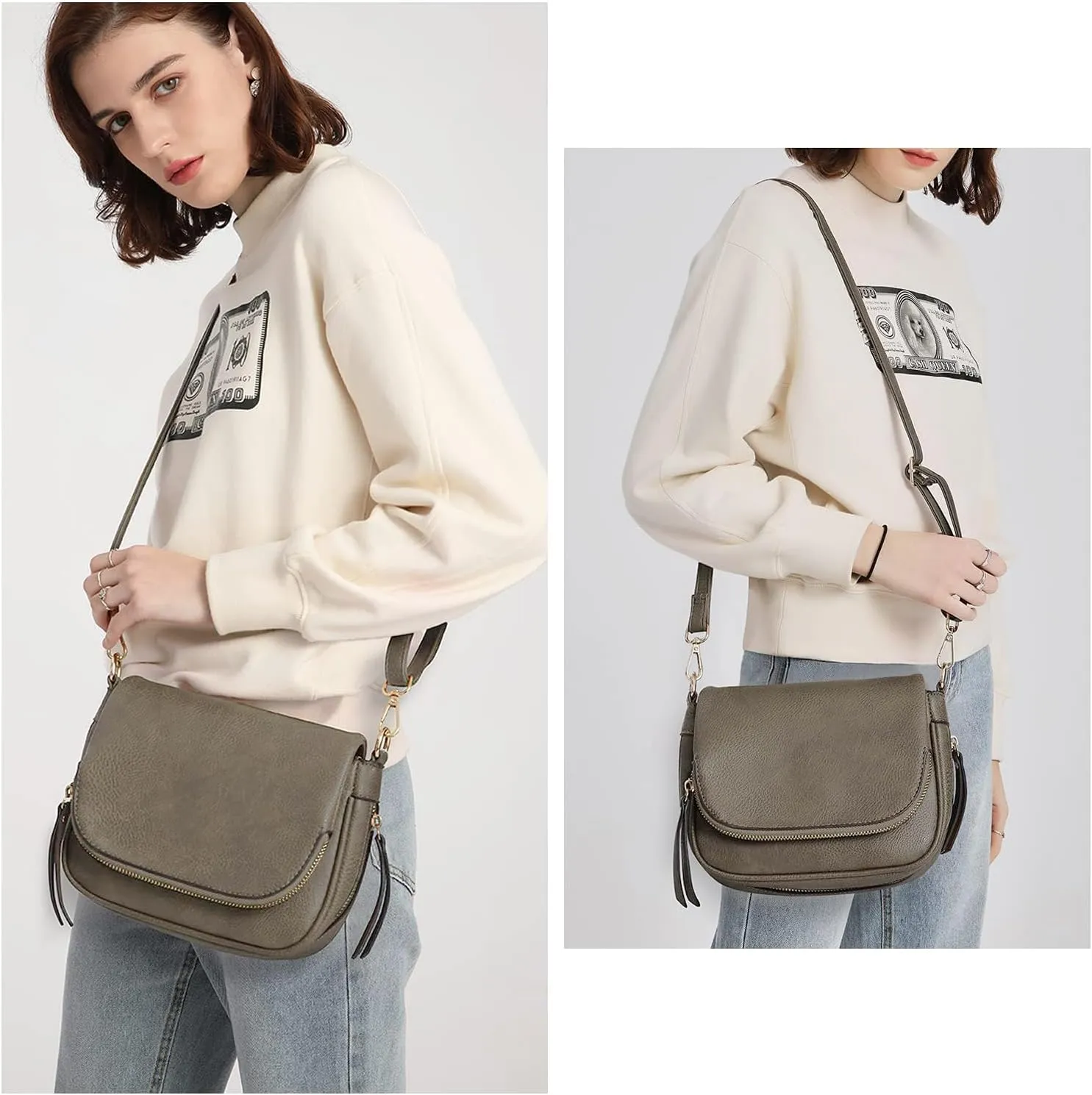 Crossbody Bags for Women Small Pu Leather Over the Shoulder Purses and Flap Cross Body Handbags with Multi Pockets