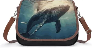 Crossbody Bags for Women Whale Above Sea Water Printed Purses Casual Flap Crossbody Bags Fashion Shoulder Handbags for Women