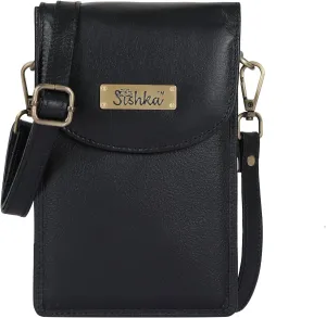 Crossbody Cell Phone Wallet in Trendy Black Stylish Genuine Leather Purse, Sleek Shoulder Bag, Travel Sling, Compact Wallet for Everyday Use.