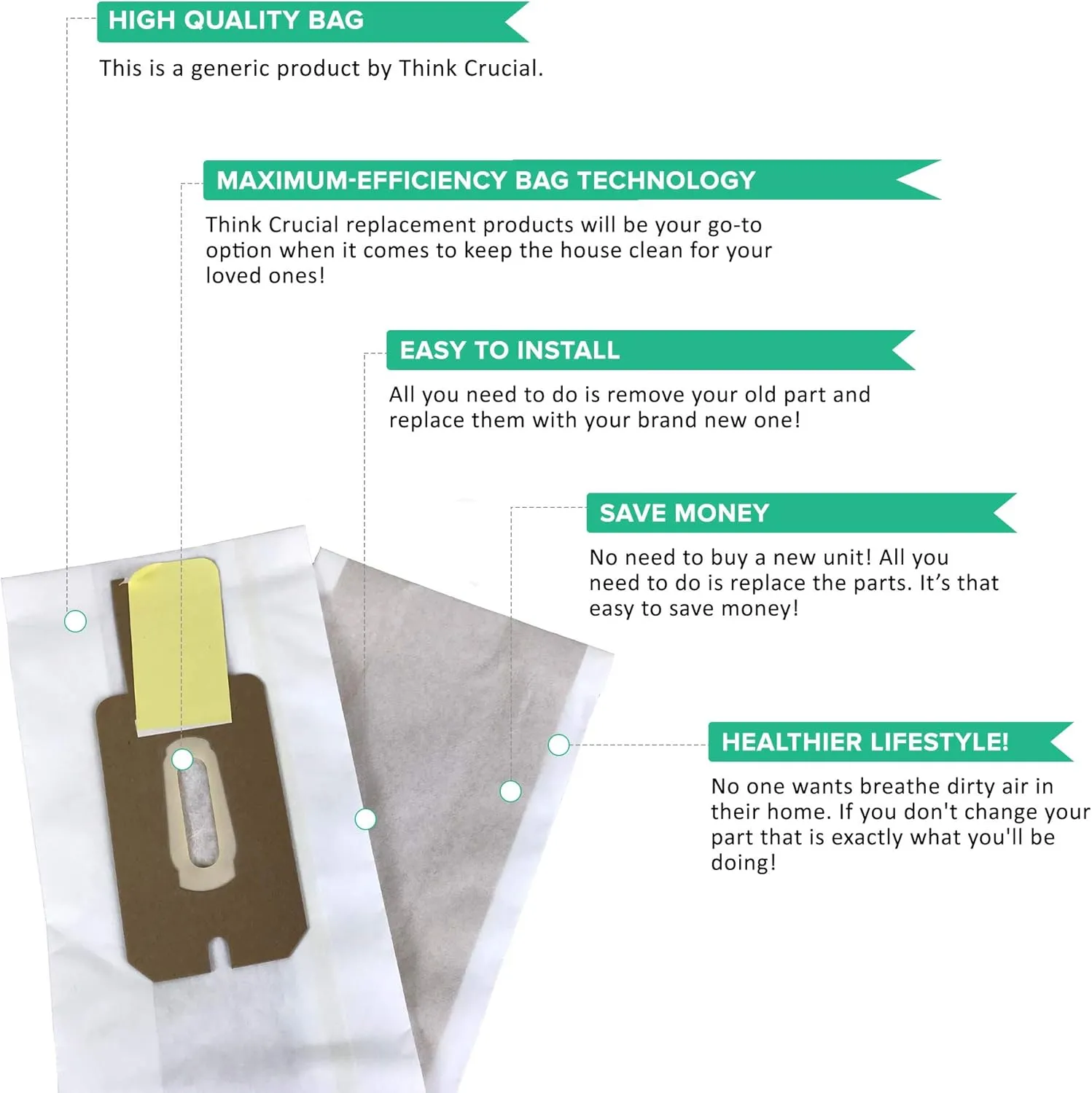 Crucial Vacuum Replacement Type CC Vacuum Bags - Compatible With Oreck Parts # CCPK8, CCPK8DW, PK2008, PK80009DW, PK80009, 68710-6, 687106, Fit Oreck Models CC, XL5, XL7, XL21, XL100C, XL200S (8 Pack)