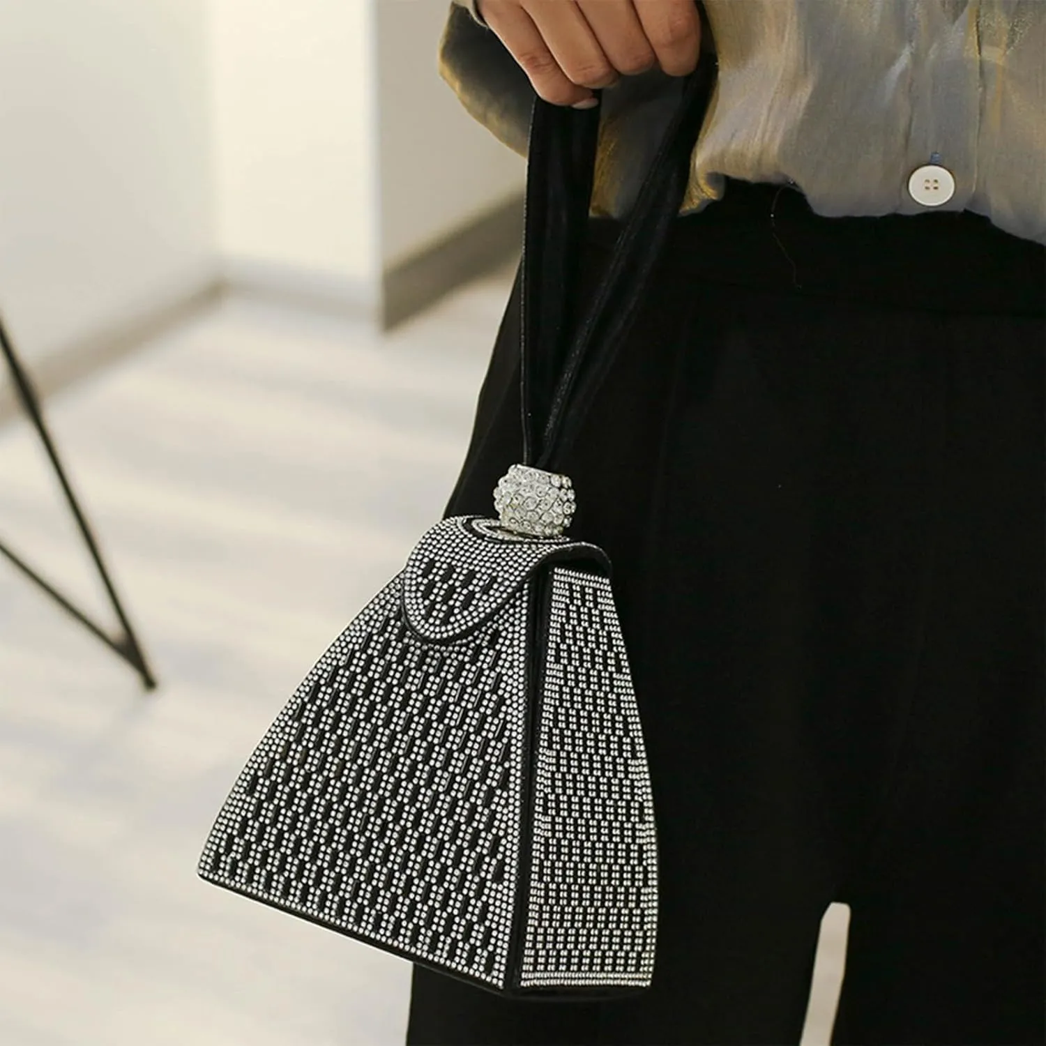 Crystal Pyramid Handbag, Rhinestones Luxury Evening Bags, Rhinestone Triangle Geometric Clutch Purse