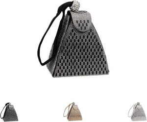 Crystal Pyramid Handbag, Rhinestones Luxury Evening Bags, Rhinestone Triangle Geometric Clutch Purse