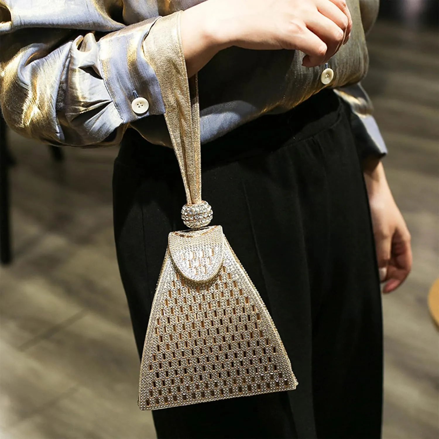 Crystal Pyramid Handbag, Rhinestones Luxury Evening Bags, Rhinestone Triangle Geometric Clutch Purse