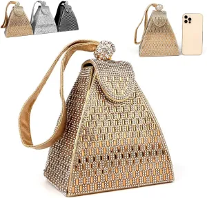 Crystal Pyramid Handbag,Triangle Geometric Rhinestone Luxury Evening Clutch Purse,Elegant Sparkling Bag for Ladies