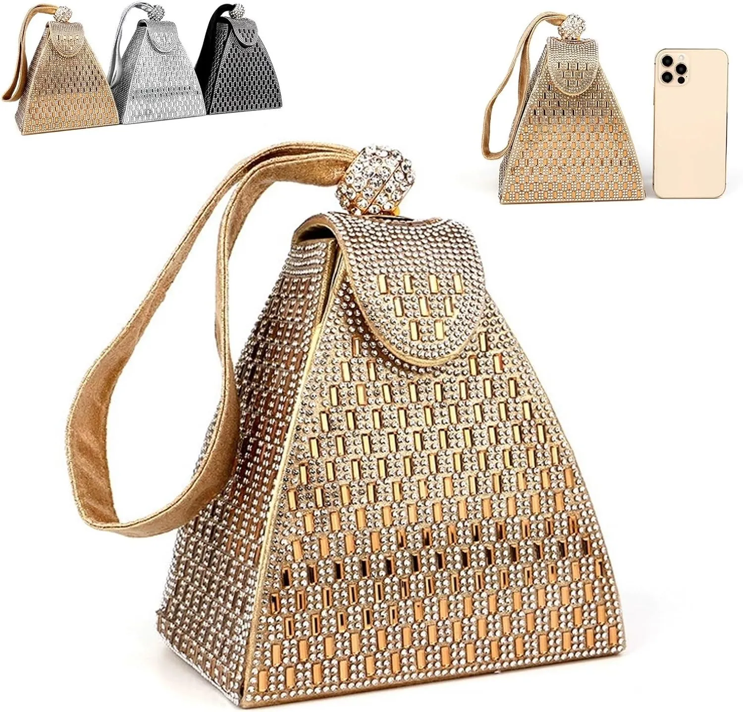 Crystal Pyramid Handbag,Triangle Geometric Rhinestone Luxury Evening Clutch Purse,Elegant Sparkling Bag for Ladies