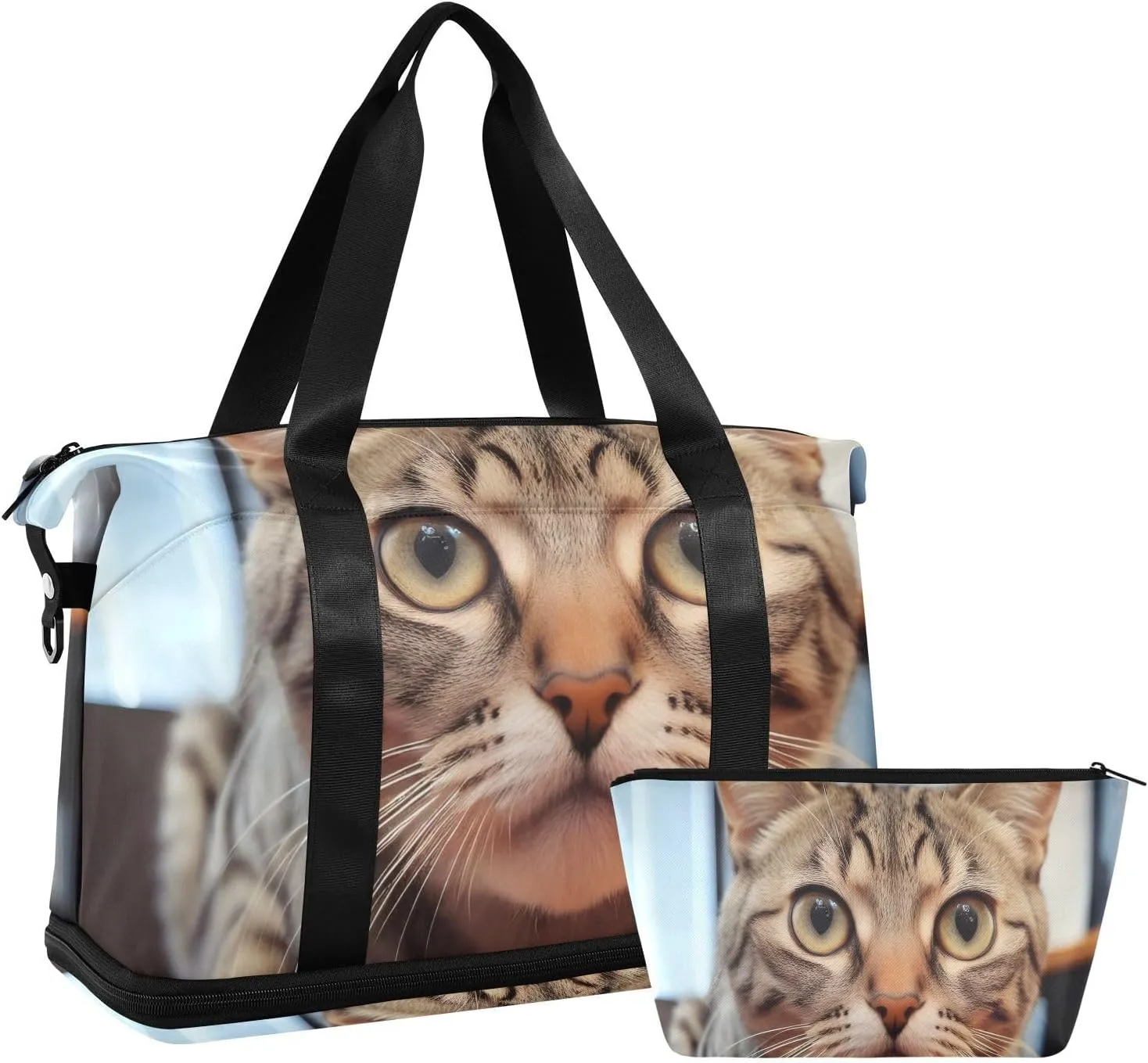 Curious Cat Gym Bag for Women Sport Travel Duffel Bag Shoulder Weekender Overnight Bags with Wet Pocket & Shoe Compartment