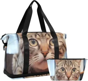 Curious Cat Gym Bag for Women Sport Travel Duffel Bag Shoulder Weekender Overnight Bags with Wet Pocket & Shoe Compartment