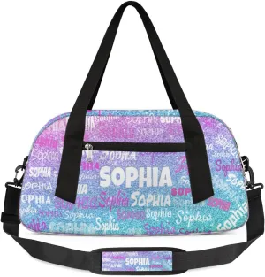Custom Dance Bag for Girls, Personalized Kids Gym Bag Customized Travel Duffel Bag Name Ranked, Pink and Blue Glitters Sequins