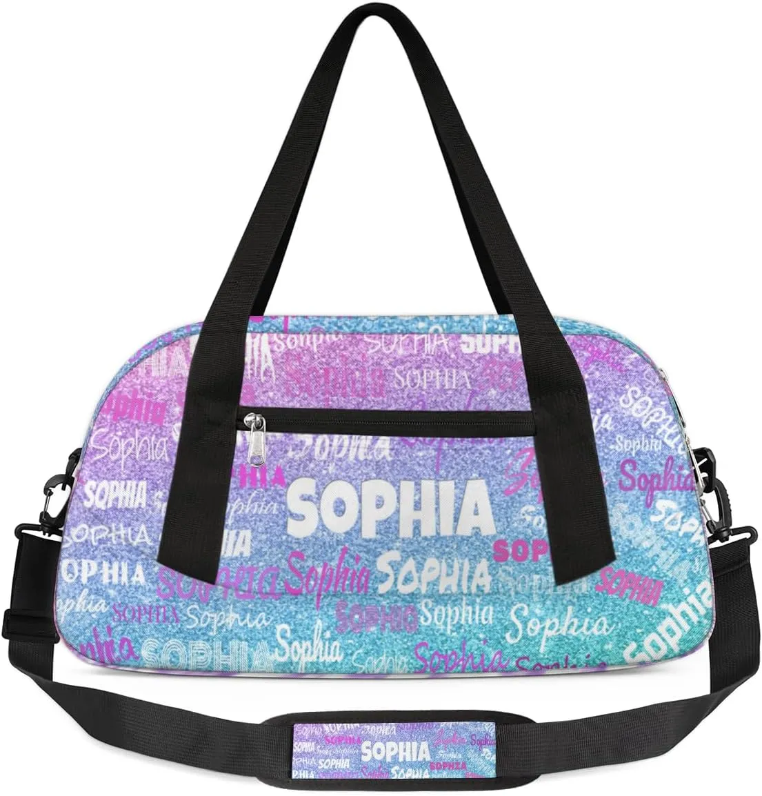 Custom Dance Bag for Girls, Personalized Kids Gym Bag Customized Travel Duffel Bag Name Ranked, Pink and Blue Glitters Sequins
