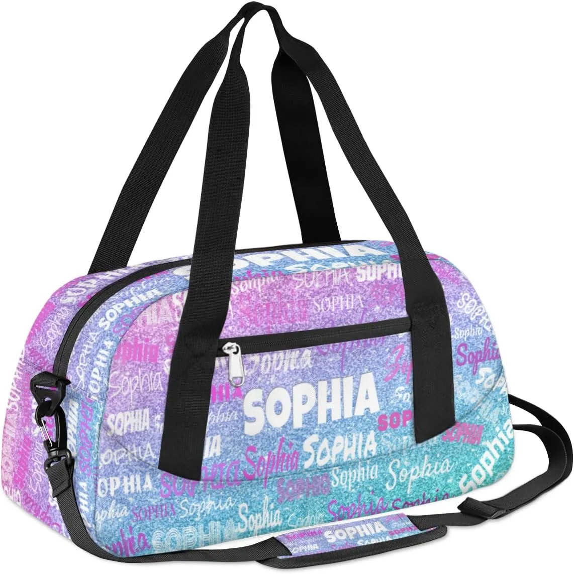 Custom Dance Bag for Girls, Personalized Kids Gym Bag Customized Travel Duffel Bag Name Ranked, Pink and Blue Glitters Sequins