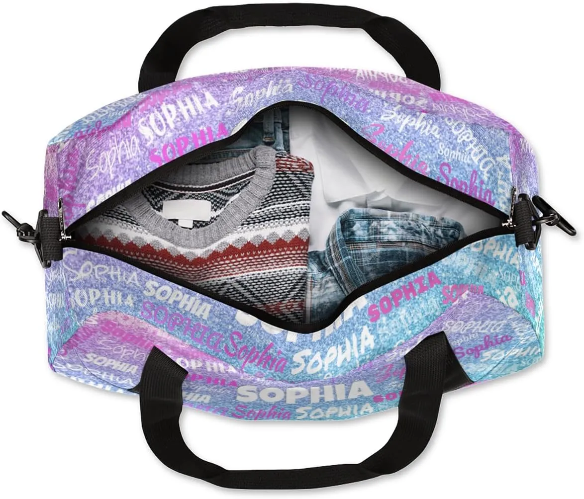 Custom Dance Bag for Girls, Personalized Kids Gym Bag Customized Travel Duffel Bag Name Ranked, Pink and Blue Glitters Sequins