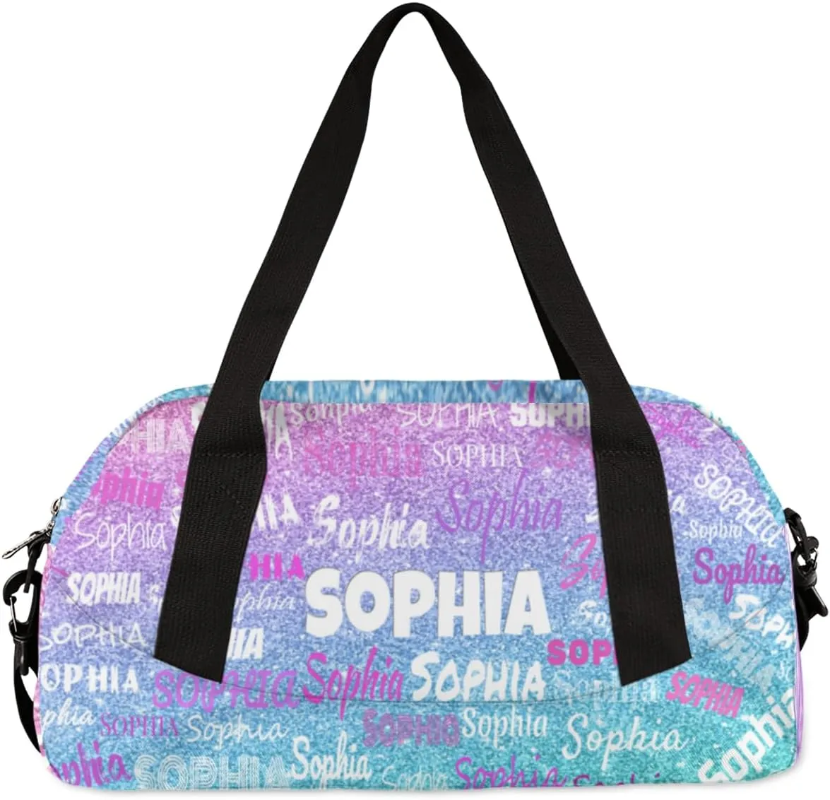 Custom Dance Bag for Girls, Personalized Kids Gym Bag Customized Travel Duffel Bag Name Ranked, Pink and Blue Glitters Sequins
