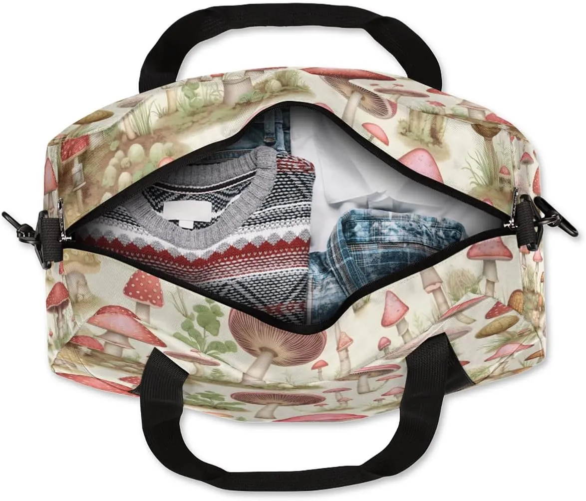 Custom Dance Bag for Girls, Personalized Kids Gym Bag Customized Travel Duffel Bag Name, Red Mushroom Green Grass