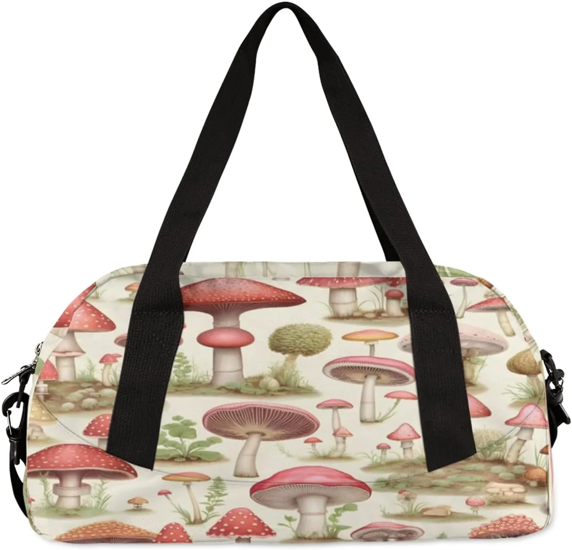 Custom Dance Bag for Girls, Personalized Kids Gym Bag Customized Travel Duffel Bag Name, Red Mushroom Green Grass