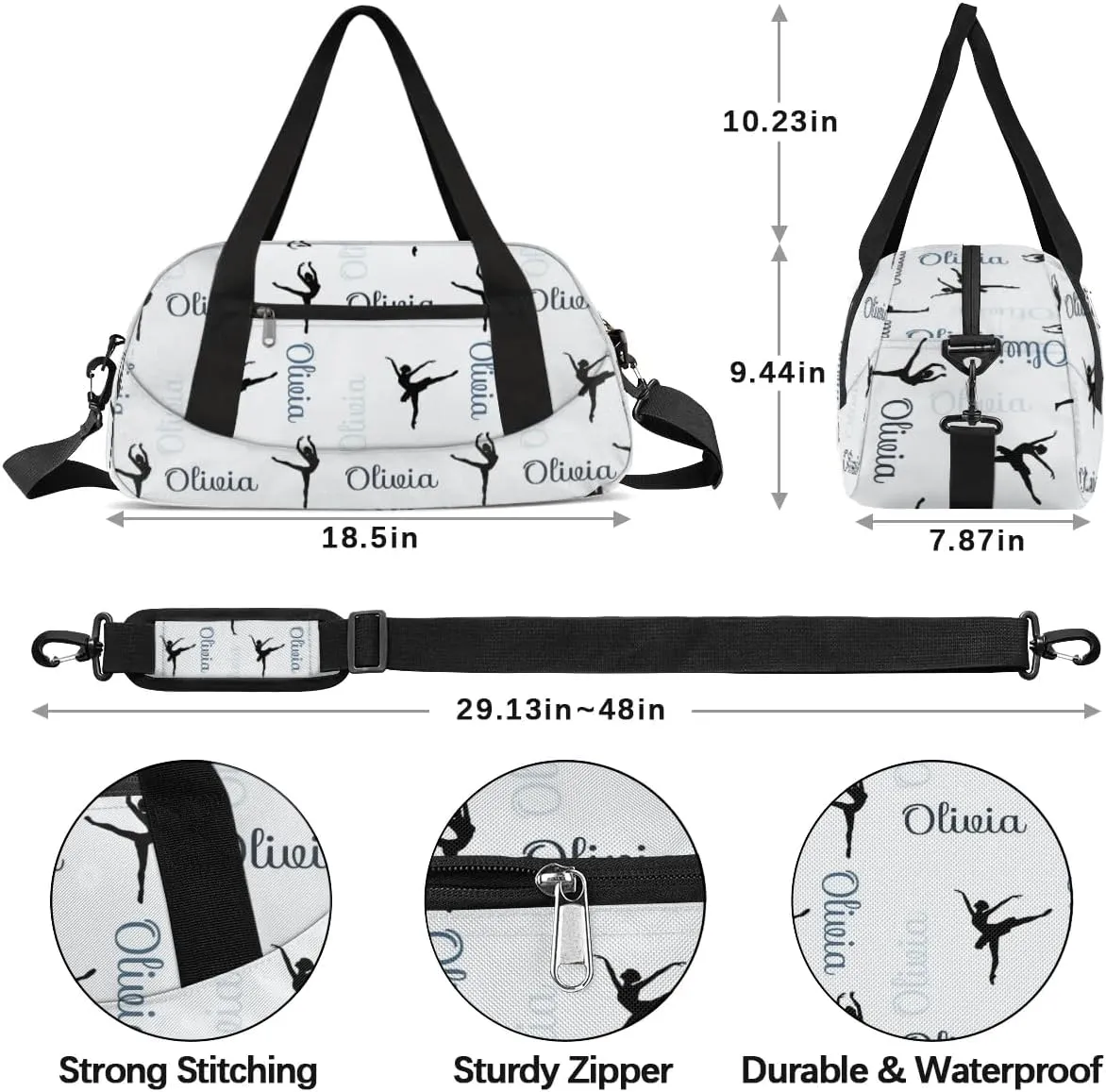 Custom Dance Bag Kids Duffel Overnight Cheerleader Bag for Girls Boys Personalized Cheer Bag Travel Duffel Bag Customized Gym Bag Kids Gifts -Colorful Names Dance