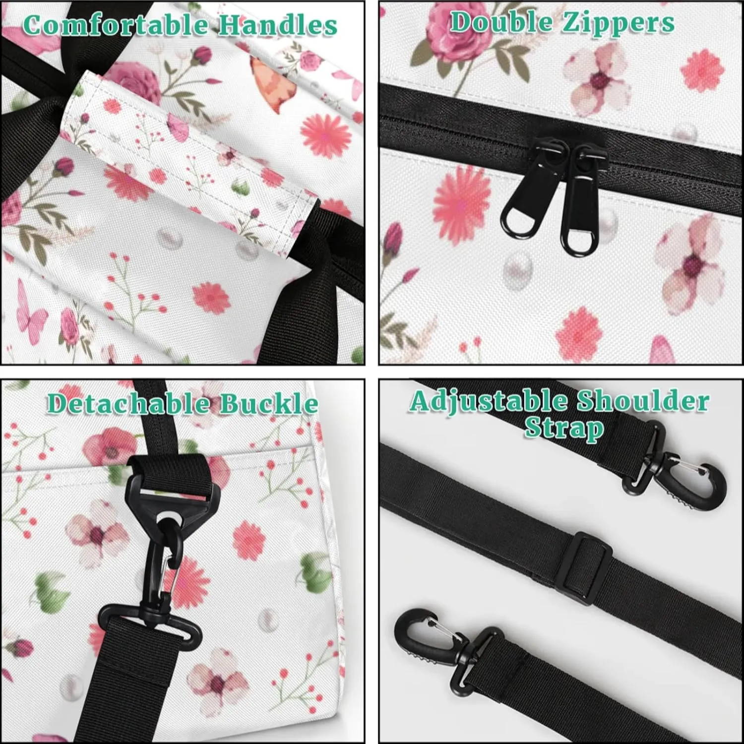Custom Dance-Ballet-Bags Girls Flower Butterfly Duffel-Bags, Personalized Kids Sport Gym Duffel Bags With Name Initial for Travel Weekender