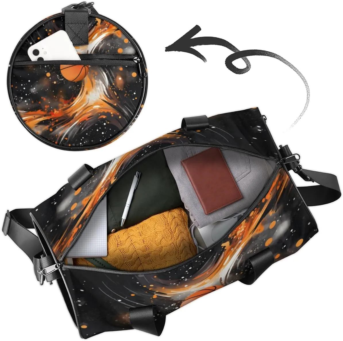 Custom Dance Duffel Bag Sport Backpacks Gyms and Weekend Overnight Travel Duffle Bag Birthday Christmas Halloween Waterproof, Abstract Basketball