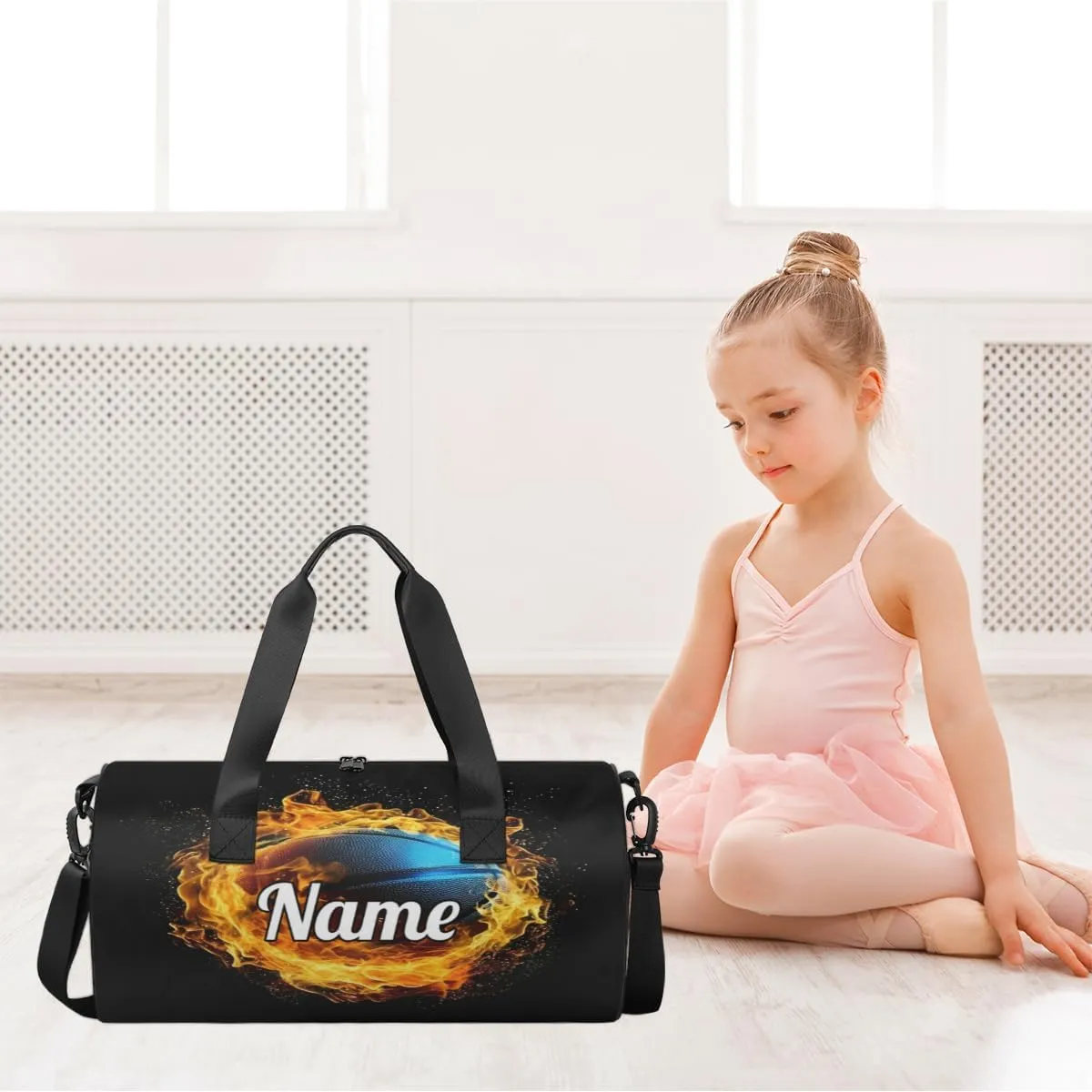 Custom Dance Duffel Bag Sport Backpacks Gyms and Weekend Overnight Travel Duffle Bag Birthday Christmas Halloween Waterproof, Flaming Basketball Sport