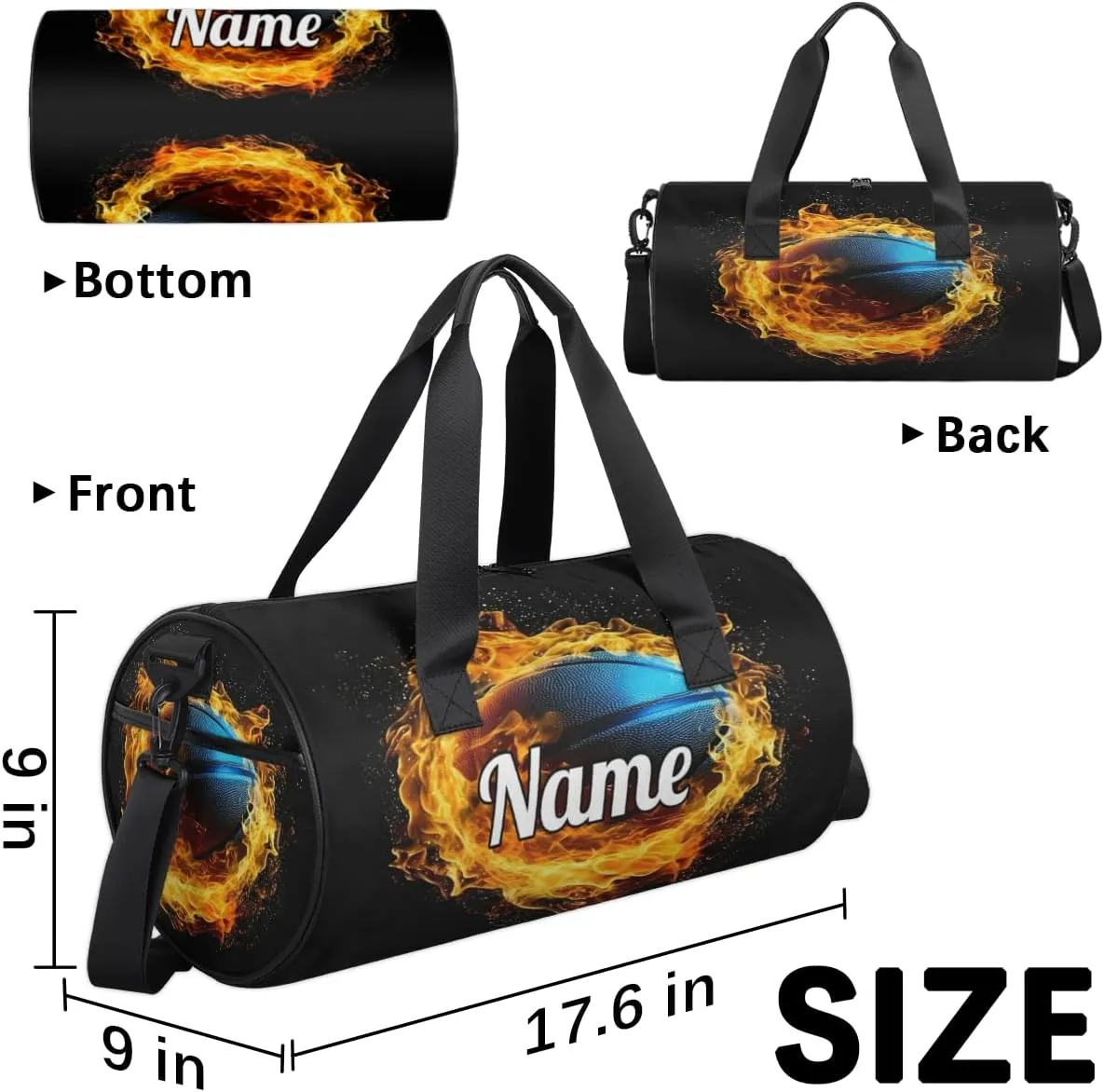 Custom Dance Duffel Bag Sport Backpacks Gyms and Weekend Overnight Travel Duffle Bag Birthday Christmas Halloween Waterproof, Flaming Basketball Sport