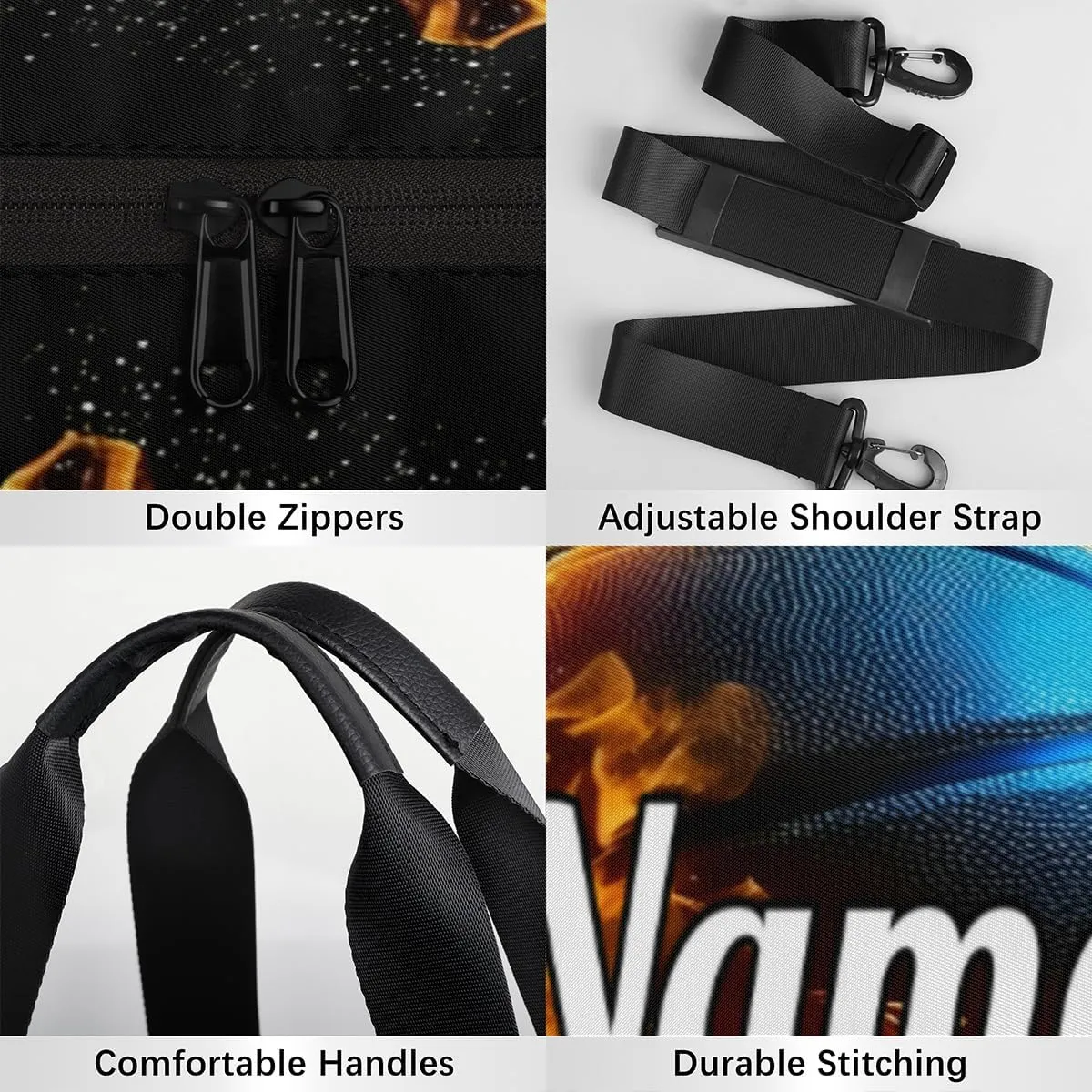 Custom Dance Duffel Bag Sport Backpacks Gyms and Weekend Overnight Travel Duffle Bag Birthday Christmas Halloween Waterproof, Flaming Basketball Sport