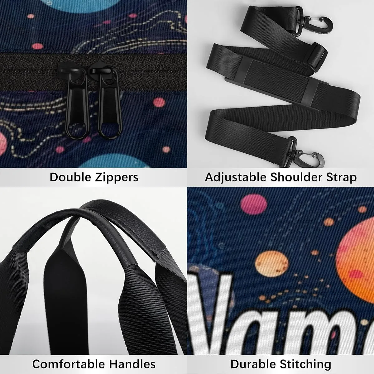 Custom Dance Duffel Bag Sport Backpacks Gyms and Weekend Overnight Travel Duffle Bag Birthday Christmas Halloween Waterproof, Space Planets